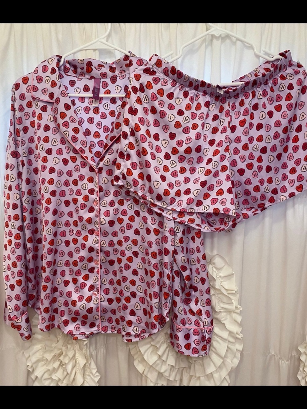 Women's Pink Heart-Print Pajama Top and Shorts Set💕NWOT